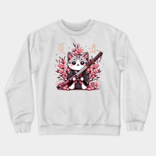 katana cat japanese culture Crewneck Sweatshirt